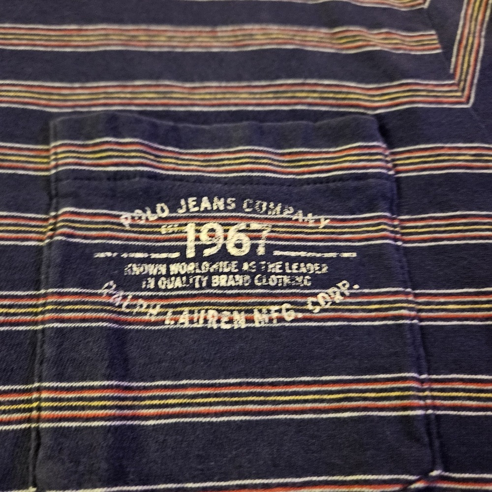 Ralph Lauren Polo Jeans Co. Men's Short Sleeve Polo Shirt Navy Striped Size XL - Picture 5 of 5